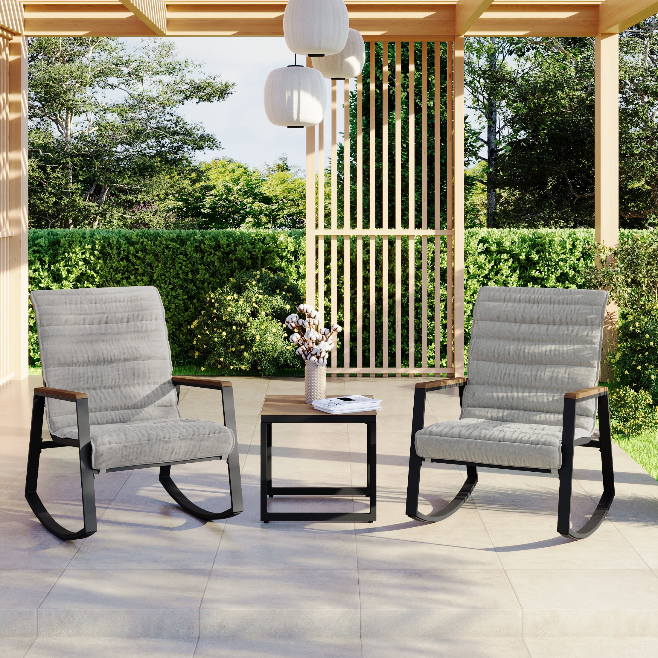 Mainstays 3-Piece Steel Outdoor Rocker Chat Set, Grey