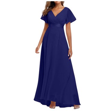 Robes d'Invitée de Mariage pour Femmes Portefeuille à Col en V en Mousseline Maxi Cocktail Soirée Bal Robe Élégante Longue Robe de Demoiselle d'Honneur