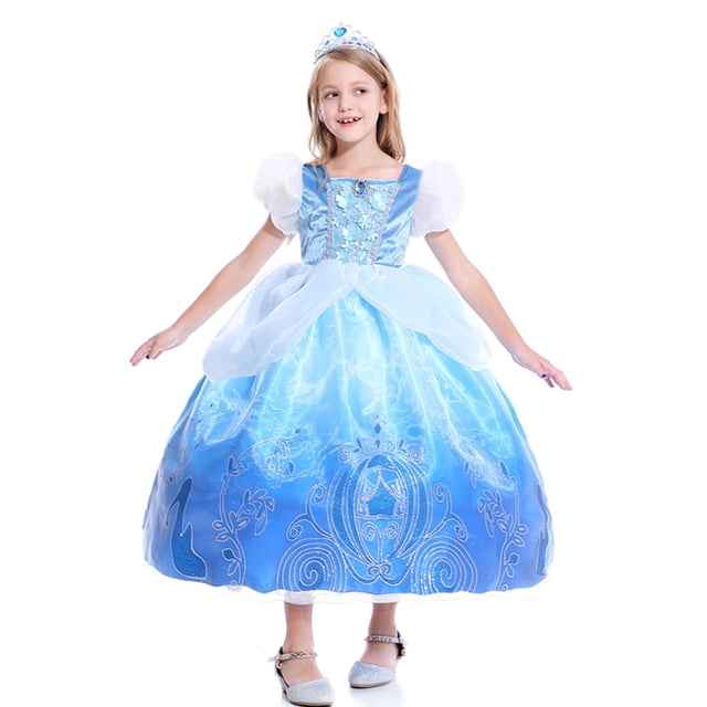 Déguisement de Princesse pour Fille Cendrillon à Manches Bouffantes, Robe Fantaisie pour Fête d'Anniversaire et Jeu de Rôle