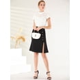 thumbnail image 3 of INSPIRE CHIC Women's Keyhole Back Top Short Sleeve Stand Collar Semi Sheer Blouse, 3 of 6