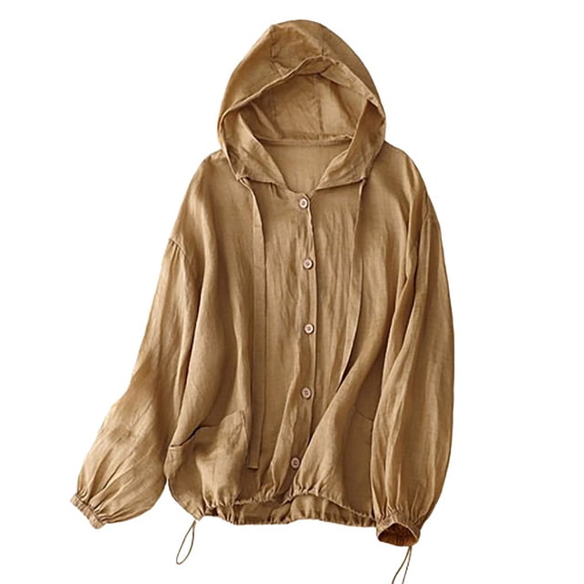 Timegard Womens Button down Tops Cotton Linen Long Sleeve Hoodies Lightweight Casual Loose Sun Shirts