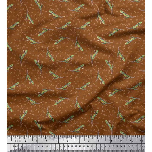 Soimoi Cotton Voile Fabric Circle & Lizard Reptile Print Sewing Fabric Yard 56 Inch Wide