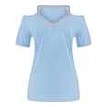 thumbnail image 4 of B91xZ T-Shirts d'Été pour Femmes à Manches Courtes à Col Ras du Cou, Bleu Pâle m, 4 of 4