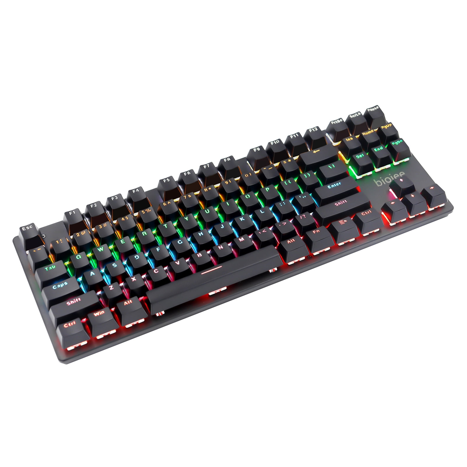 biojee wired 87-key mechanical gaming keyboard rainbow backlit keyboard for Windows PC laptops, suitable for gaming and office