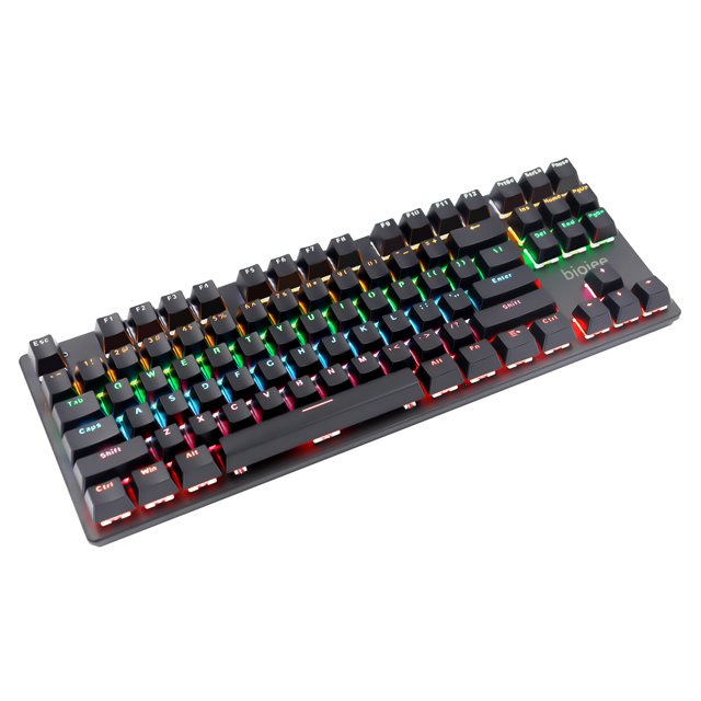 biojee wired 87-key mechanical gaming keyboard rainbow backlit keyboard for Windows PC laptops, suitable for gaming and office