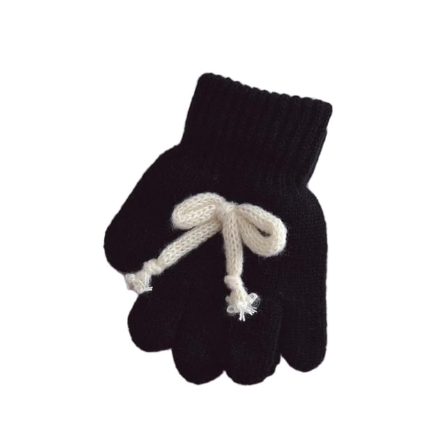 HAming Kids Knit Gloves Soft Comfy Thicken Winter Warm Touch Screen Texting Solid Color Mittens with Bow Tie