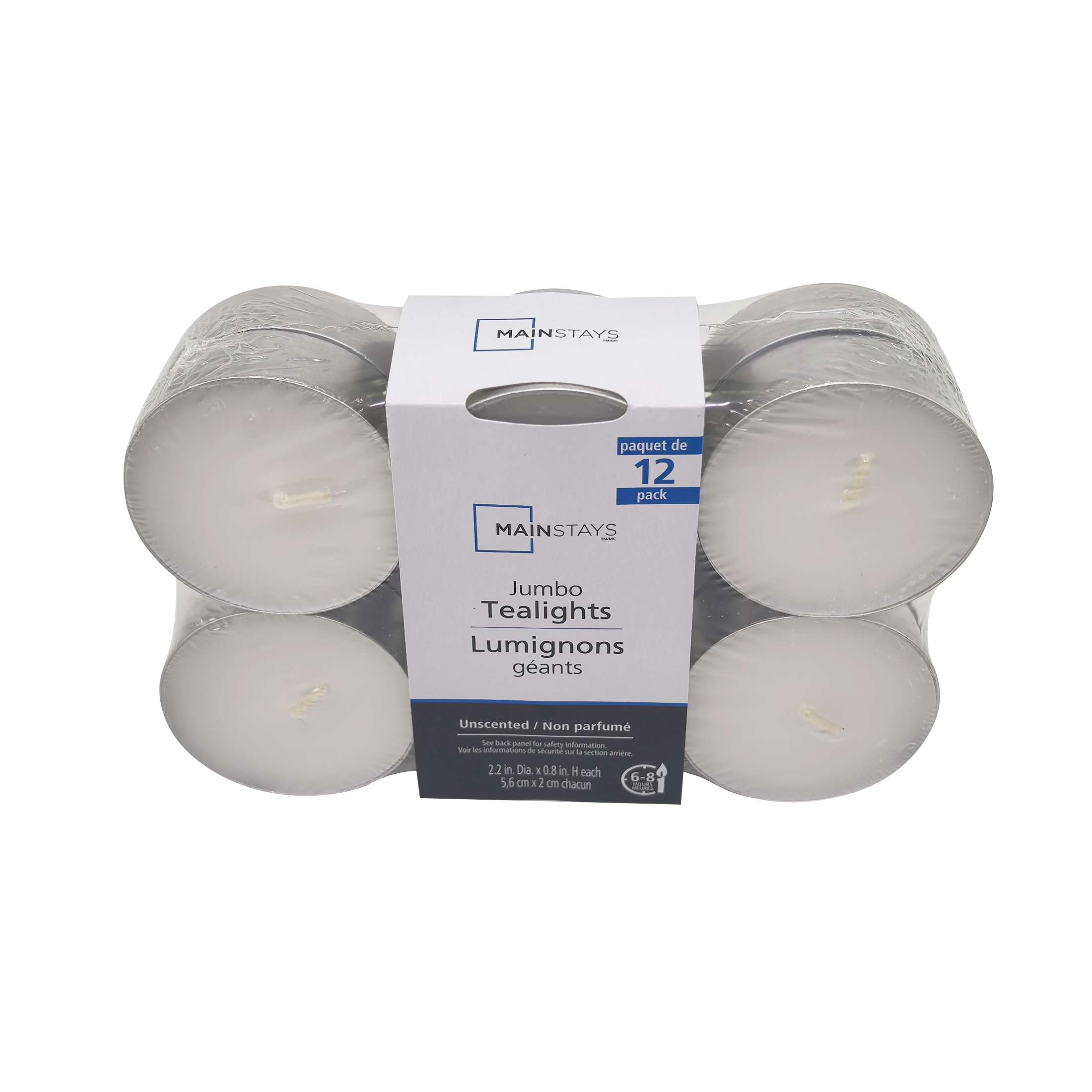 Lumignons géants blancs non parfumés Mainstays, paquet de 12