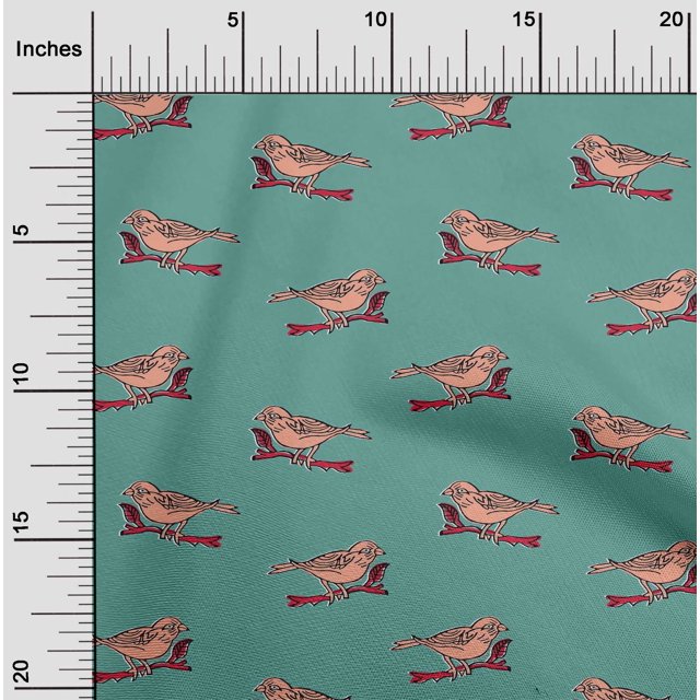oneOone Cotton Poplin Fabric Branch & Bird Block Print Fabric BTY 42 Inch Wide