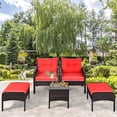 thumbnail image 3 of Patiojoy Ensemble de Conversation en Rotin pour Patio de 5 Pcs avec Canapés Coussinés et Pouf, avec Table, 3 of 8