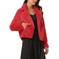 thumbnail image 4 of INSPIRE CHIC Women's Notch Collar Long Sleeve Open Front Faux Fur Fluffy Cropped Jacket Red S, 4 of 6