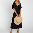 thumbnail image 4 of Jusqu'à 65 % de Rabais! Robes d'Été Mode pour Femmes 2024 Grande Taille Col en V Manches Courtes Unies Taille Robes, 4 of 9
