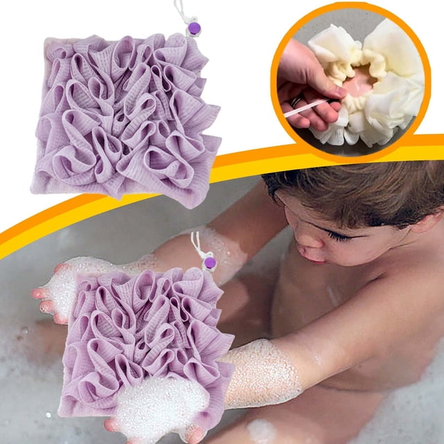 Bathroom Products Shower Loofah With Drawstring Soap Holder & Maker Soft Scrubbing Sponge For Rich And Back Scrubbing