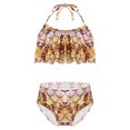 thumbnail image 1 of TiaoBug Girls 2 Pcs Mermaid Bikini Sets Shiny Halter Ruffles Crop Top with Triangle Brief Bathing Suit Tankini Light Brown A 120, 1 of 5