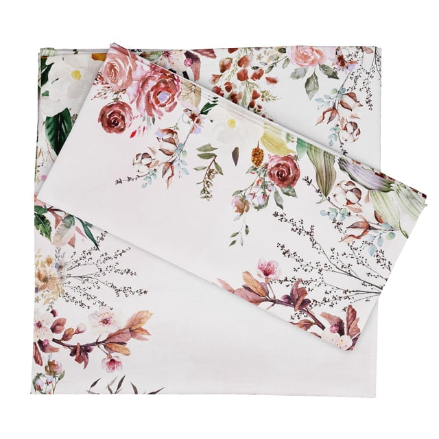 Vargottam Luxury Collection Linge de Table pour Souper, Serviette en Coton Décorative, Tissu Imprimé, Serviettes Réutilisables, Ensemble de 4, 20 X 20 - Aquarelle Jardin de Thé Floral