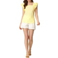 thumbnail image 2 of INSPIRE CHIC Women's Gingham Tops Square Neck Ruffle Cap Sleeves Summer Blouse XS Yellow, 2 of 6