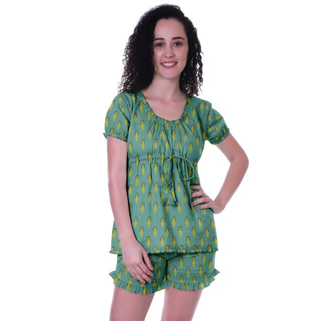 Moomaya Pyjama en Coton pour Femmes, Ensemble de Nuit 2 Pcs avec Shorts, Ensembles de Pyjama avec Shorts