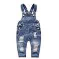thumbnail image 1 of KIDSCOOL SPACE Salopette en Jean Déchirée Mignonne pour Bébé Garçon Fille, 4-5 Ans, 1 of 9