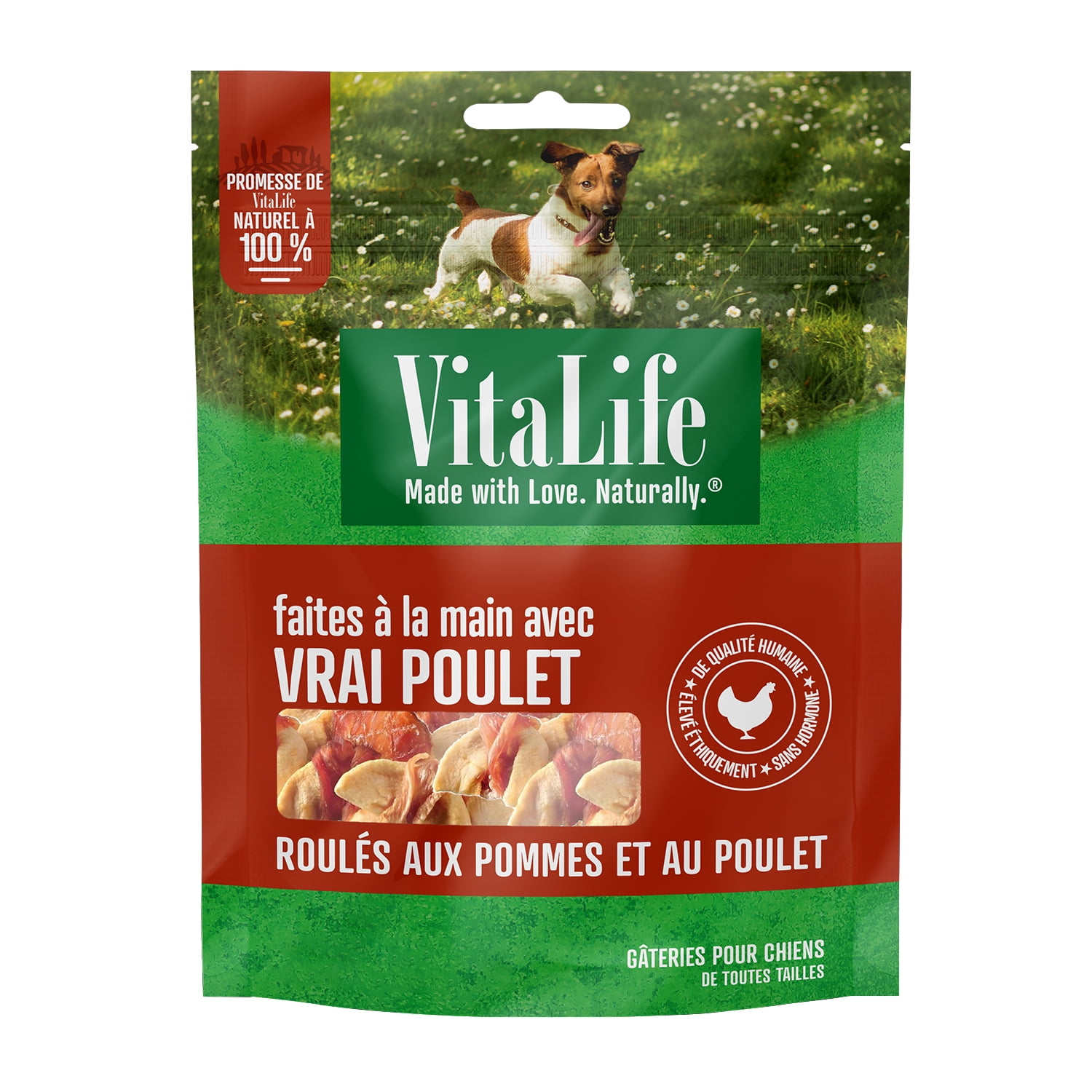 Roulés aux pommes et au poulet VitaLife, friandises pour chiens entièrement naturelles et à base de viande séchée 400 g