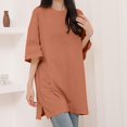thumbnail image 2 of Timegard Hauts pour Femmes Manches Courtes Col Rond T-Shirts Fendus sur le Côté Couleur Unie Décontracté Ample, 2 of 4