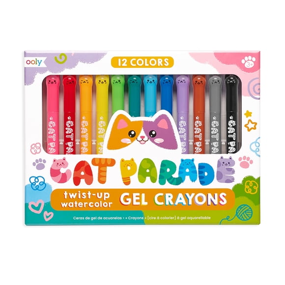 Ooly Cat Parade Watercolor Gel Crayon Set, 12-Color Gel Crayon Set