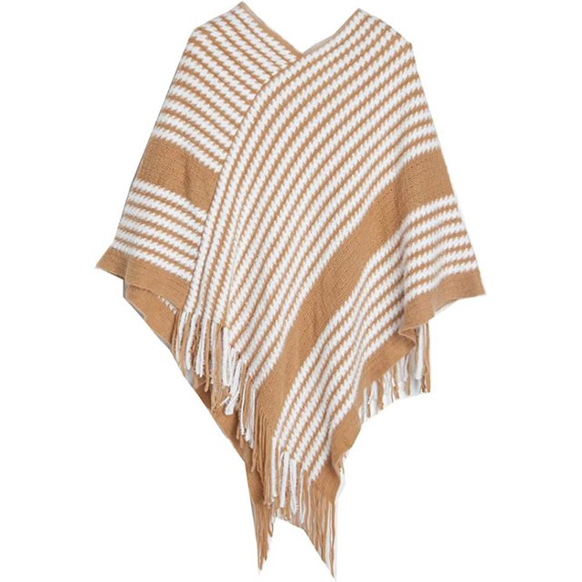 LinYooLi Poncho Cape Châle pour Femmes Surdimensionné Rayé Tricoté Pashmina avec Franges Temps Froid