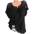 thumbnail image 2 of Mode d'Été Femmes en Vrac Mesh Patchwork Tee-Shirt Décontracté Manches Courtes V Cou Chemises Tops, 2 of 5