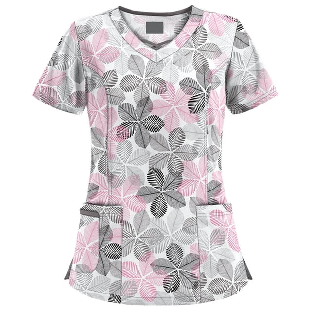 Hauts à Manches Courtes pour Femmes à Col en V Blouse T-shirt d'Uniforme de Travail pour Femmes
