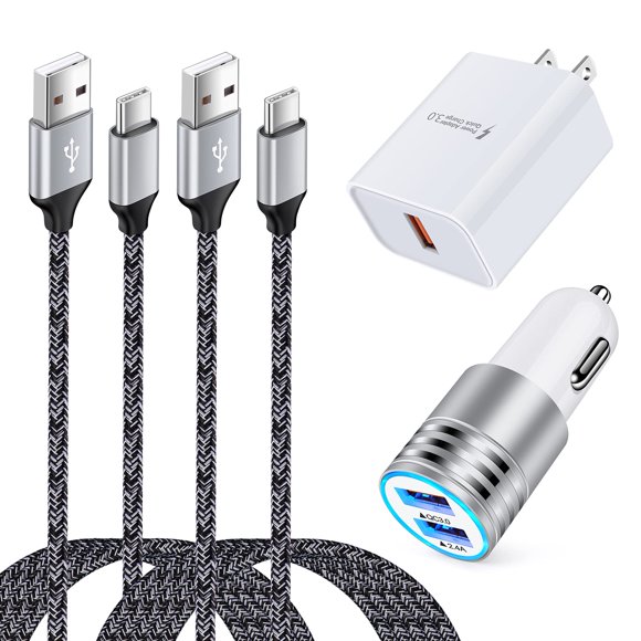 Chargeur Mural Rapide QC 3.0 Cube Chargeur de Voiture Charge Rapide pour LG K51 K92 K62 K52 K71 Q70 G8 G7 V50S V30 V40 V60 ThinQ G6 G5, LG Velvet Stylo 6 5 4, Samsung Galaxy S21 S20+, Type C Câble USB 2 Pack 6 Pieds
