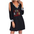 thumbnail image 1 of Pompotops Robe Imprimée Décontractée Aguichant pour Femmes Joyeux Noël, Col en V, Manches Longues, Mini-Robe en Solde, 1 of 8