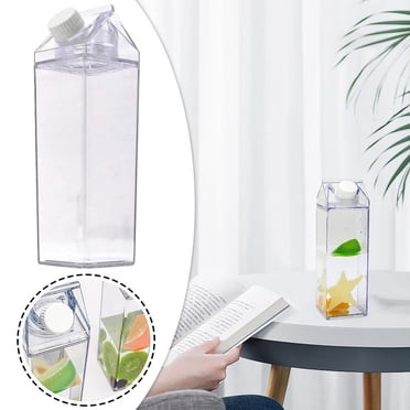 WIFKLSIIPG Clear Milk Carton Portable Milk Water Bottles Milk Box for Outdoor(White)