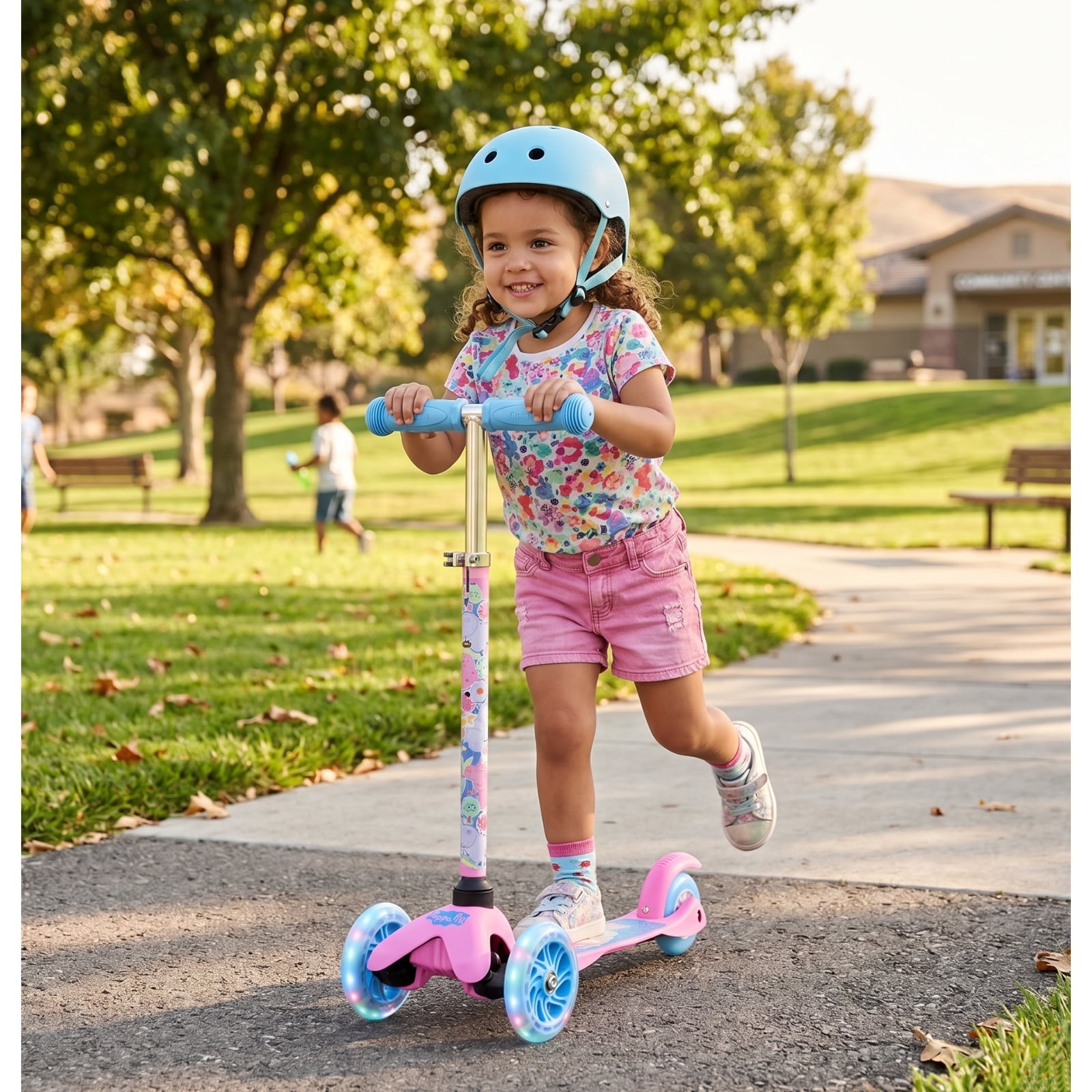 Peppa Pig 3-Wheel Light-Up Scooter for Kids w/ Adjustable Handlebar