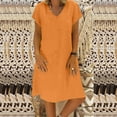 thumbnail image 3 of Cameland Robe d'Été Ample pour Femme à Col en V, Unie, à Manches Courtes, en Coton et Lin, 3 of 5