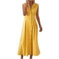 thumbnail image 1 of Amzcrzy Robes pour Femmes Couleur Unie Sans Manches Robes de Printemps Col en V à Boutons Robe d'Été Confortable Robe en Coton et Lin Tendance Col Rabattu Robes Maxi, 1 of 7