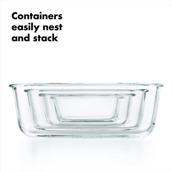 OXO Good Grips Contenant Rectangulaire en Verre à Joint Intelligent de 3,5 Tasses