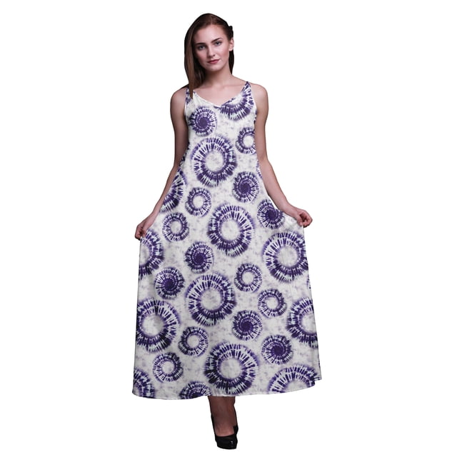 Bimba Rayon Tie-Dye Ladies Printed Backless Spaghetti Strap Long Maxi Evening Party Dress-Large
