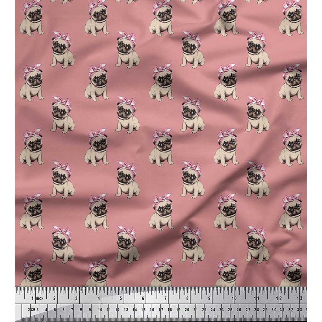 Soimoi Crepe Silk Fabric Pug Dog Decor Fabric Printed Yard 42 Inch Wide