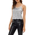 thumbnail image 4 of INSPIRE CHIC Camisole Courte à Paillettes pour Femme à Bretelles Spaghetti TP Argent Blanc, 4 of 7
