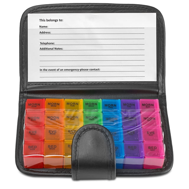 MEDca Weekly Pill Organizer, 4 Times a Day, with Travel Pill Case - Plastic