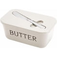 thumbnail image 1 of Staron Butter Dish with Lid for Countertop, Large Butter Holder Tray Container Plastic Butter Keeper Container with Knife Black, 1 of 4