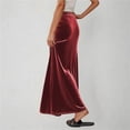 thumbnail image 4 of Kvture Ladies Fashion Women Solid Color Elastic Waist Drawstring Long Skirt Red M, 4 of 6
