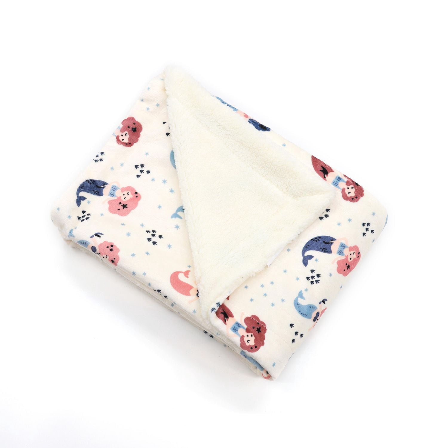 Couverture réversible en flanelle polaire douce et chaude pour enfants, motif sirène rose avec base blanche, 101 x 127 cm
