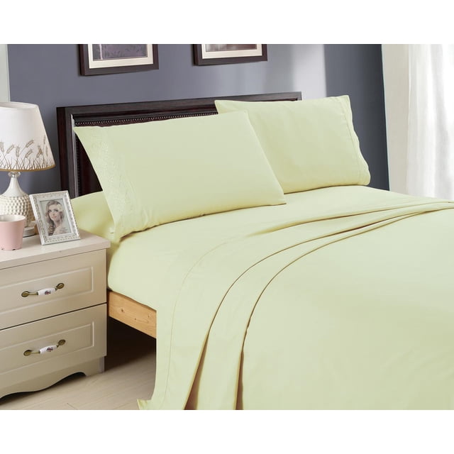 Italian Design 1800 Series Egyptian Comfort Super Soft Embroidery 4 Piece Sheet Set (Full, Green)