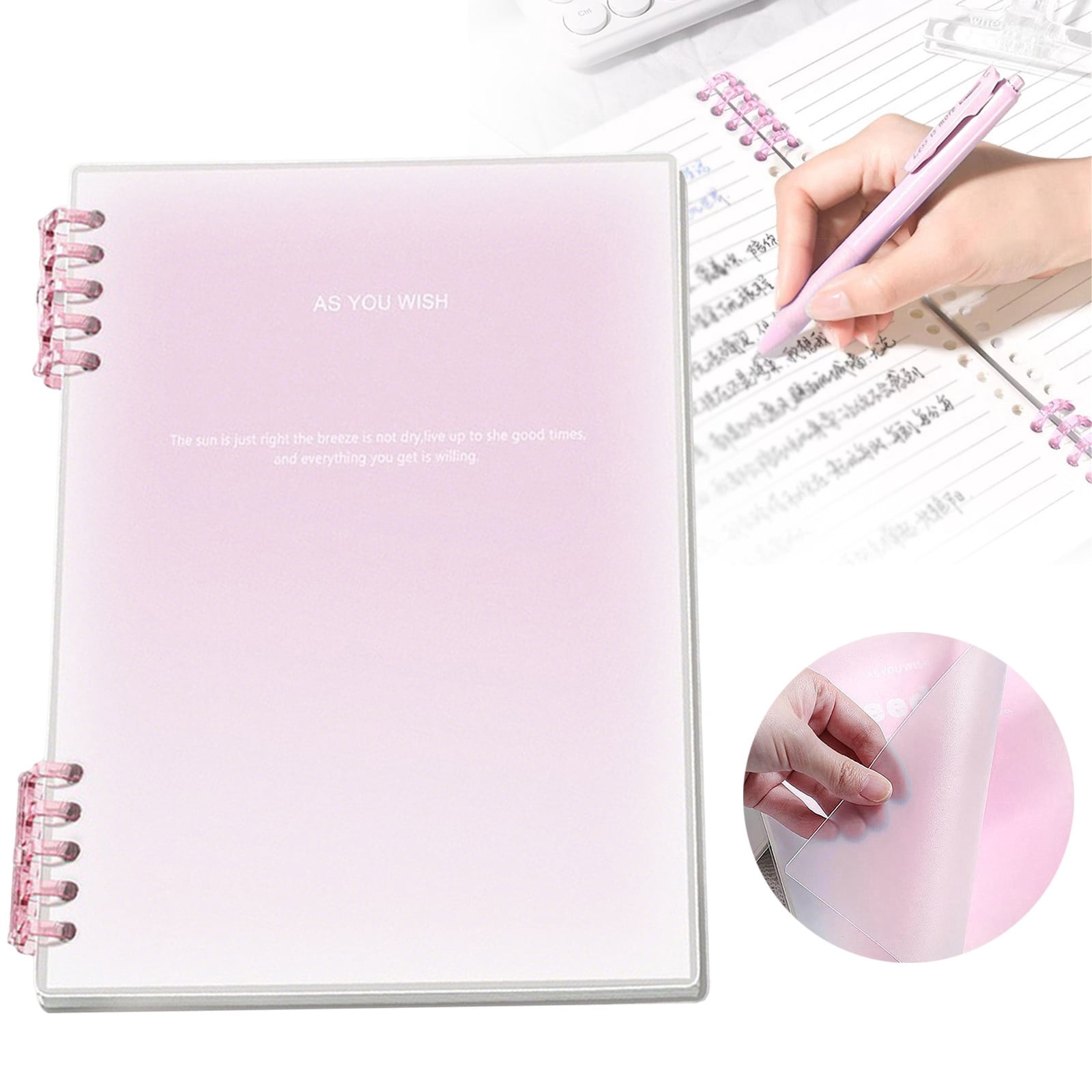 1Pc Binder Notebook Gradient Binder Notebook For Office Desk,Paper Pink
