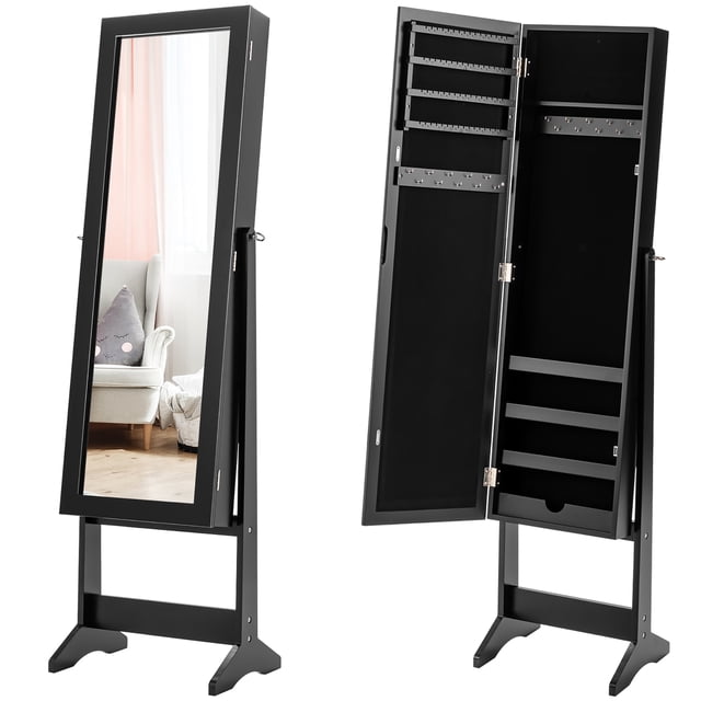 Costway Armoire à Bijoux Miroir Organisateur Boîte de Rangement avec Support Cadeau de Noël