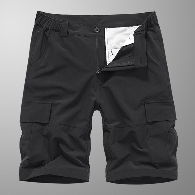 SDNall Men Casual Solid Zipper Button Pockets Elastic Waist Cropped Cargo Shorts
