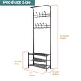 thumbnail image 3 of Metal Coat Rack Shoe Bench, Freestanding Hall Tree Tree with 18 Hooks, Entryway Hallway Shoe Bench with Coat Hat Umbrella Rack Storage Organizer, 3 of 8