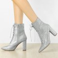 thumbnail image 2 of Unique Bargains Bottines à Paillettes à Talon Bloc à Bout Pointu pour Femmes, 2 of 7