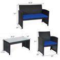thumbnail image 3 of Costway 4PCS Patio Rattan Furniture Conversation Set Cushion Sofa Table Garden Navy, 3 of 10