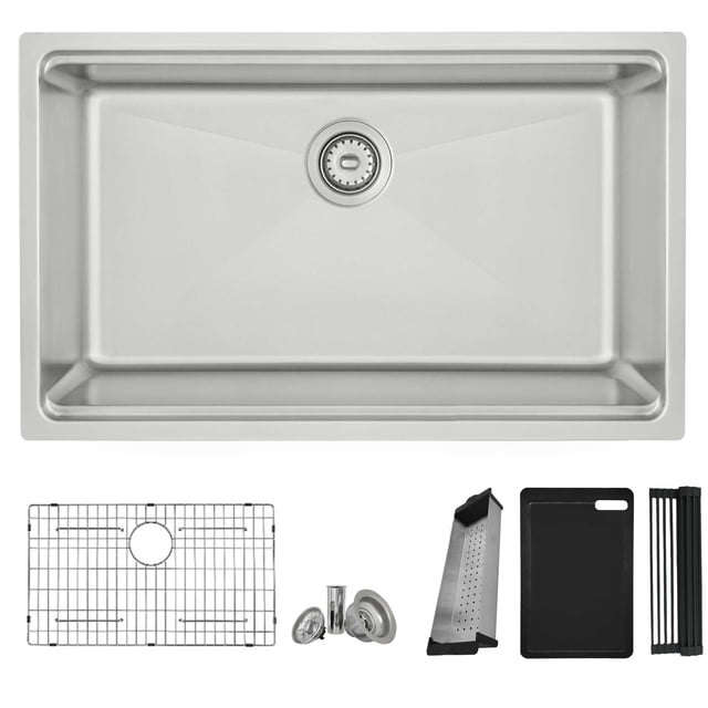 Stylish Dual Mount 31" Stainless Steel Single Bowl Workstation Kitchen Sink with 5 accs S-131W