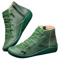thumbnail image 3 of Bottes Rétro Décontractées pour Femmes en Cuir Plat à Lacets, Fermeture Éclair Latérale, Bout Rond, Bottes Chaussures, 3 of 9